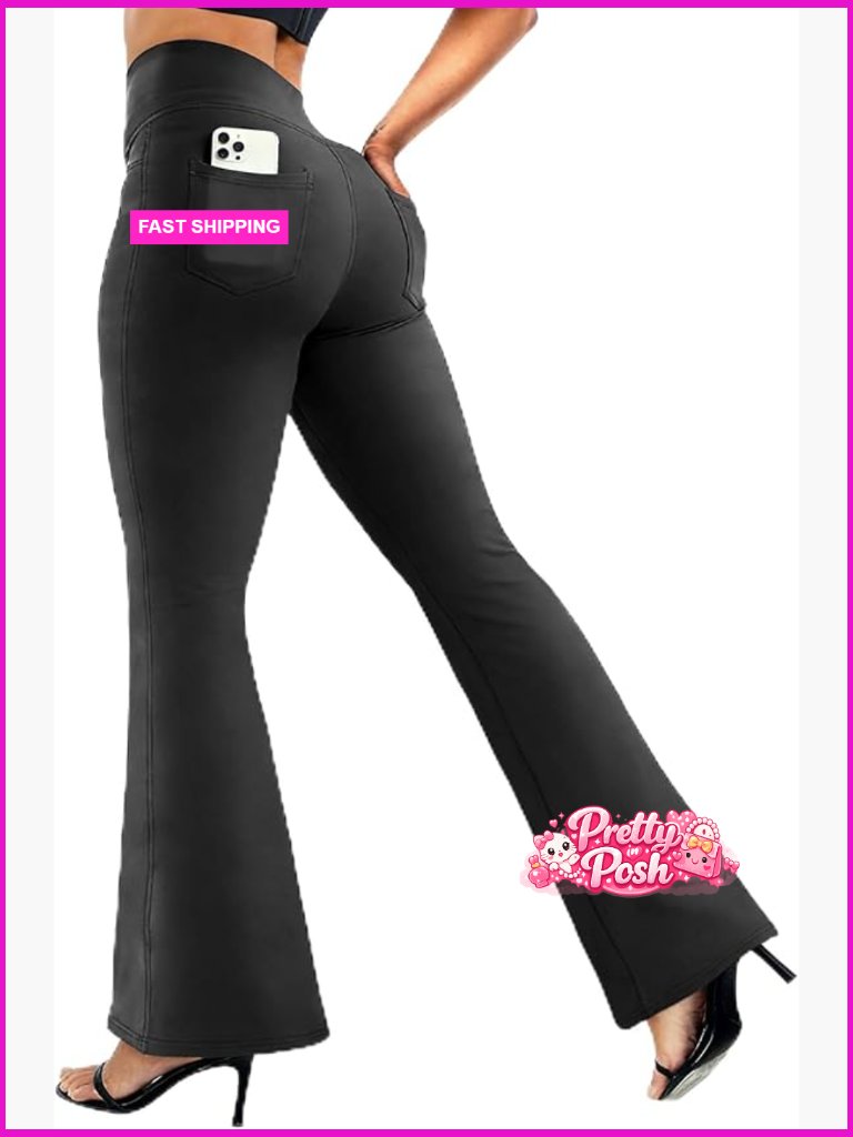 High Waist Flare Yoga Pants With Pockets - 3 Pack